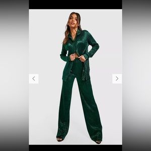 Green metallic pant set